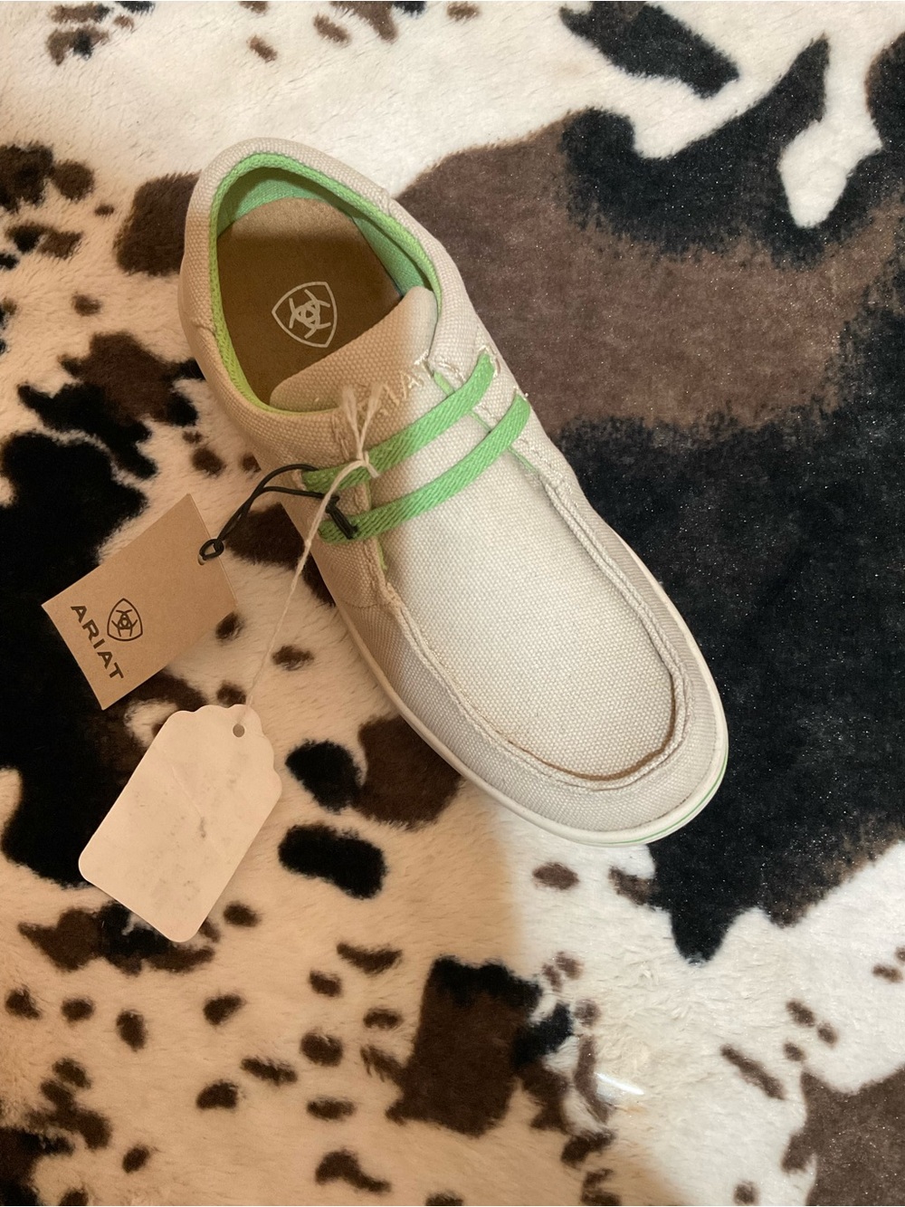 Ariat Kids Canvas Moccasin — White with Green Trim